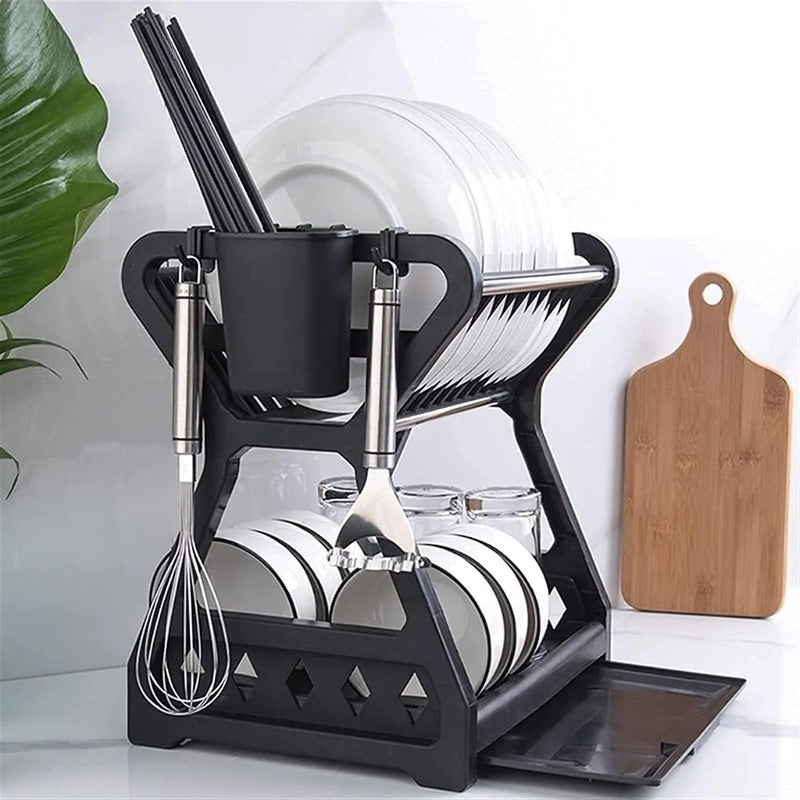 Escorredor de Louça de Duas Camadas – Suporte de Pia para Pratos, Talheres e Utensílios | Organizador Prático de Cozinha