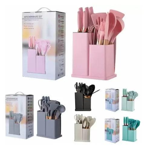 Kit Completo Jogo Utensílios de Cozinha Luxo 19 Peças em 3 Cores diferentes.