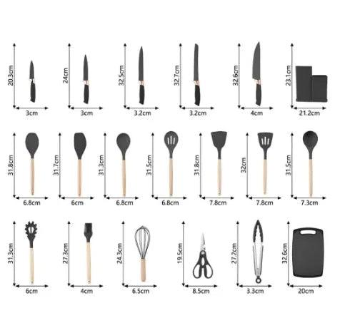 Kit Completo Jogo Utensílios de Cozinha Luxo 19 Peças em 3 Cores diferentes.